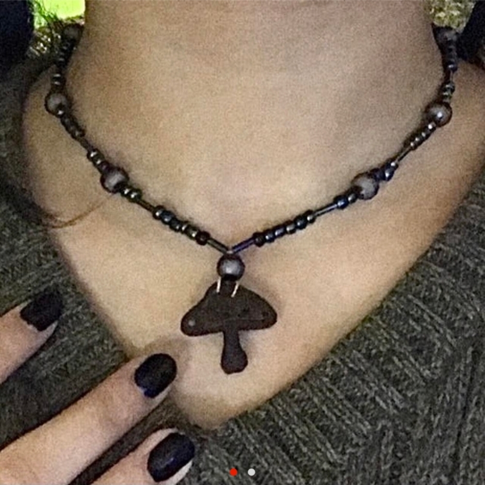 Handmade Vintage Wooden Mushroom Choker